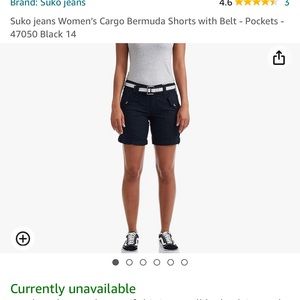 Suko jeans Women’s Cargo Bermuda Shorts with Belt - Pockets - 47050 Black 14
